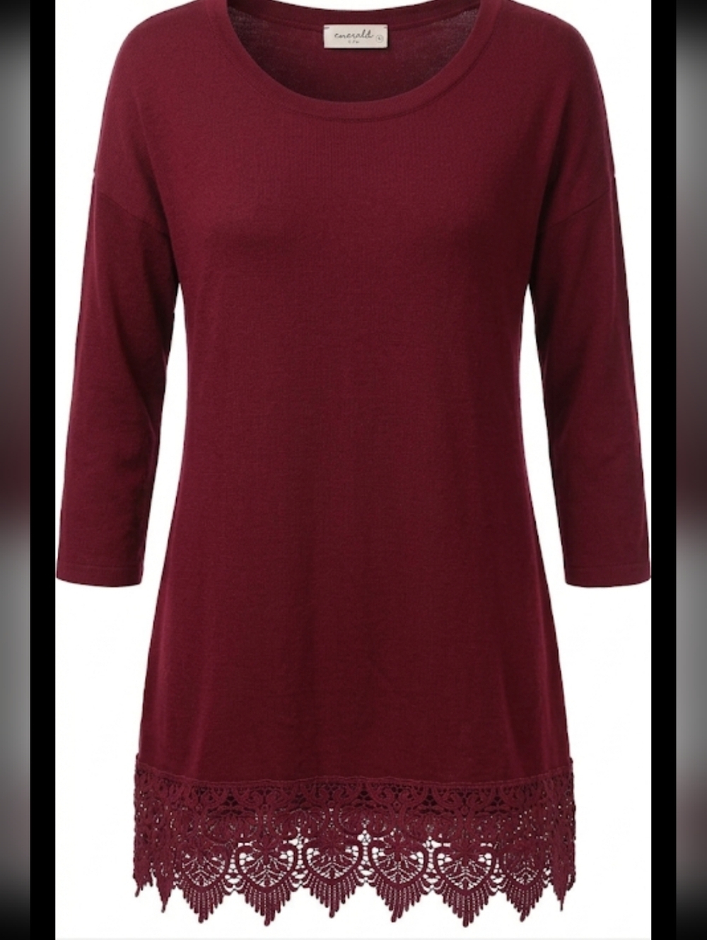 Stretchy Burgundy Lace-Hem Long Sleeve Tunic Women's size Medium Coquette Comfy